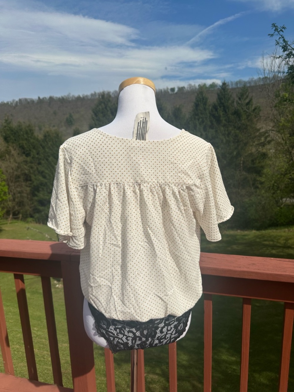 Free People Cream Dot Tie-Neck Flutter Sleeve Bodysuit - Picture 4 of 5